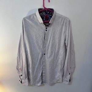 Au Noir Men's White Multi-Colour Abstract Print Casual Long Sleeve Button Down